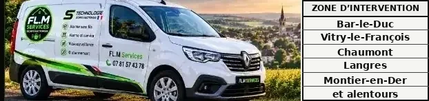 Véhicule FL.M SERVICES et panneaux : Bar-le-Duc, Vitry-le-François, Chaumont, Langres et Montier-en-Der