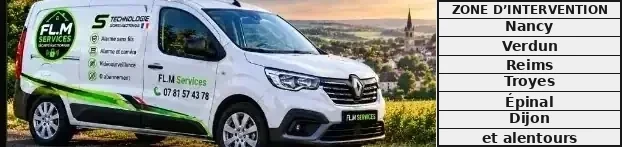 Véhicule FL.M SERVICES et panneaux : Nancy, Verdun, Reims, Troyes, Épinal et Dijon